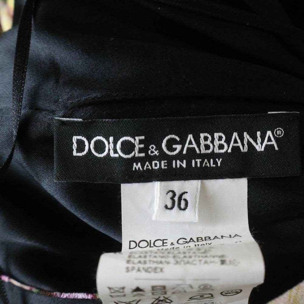 DOLCE & GABBANA(ドルチェアンドガッバーナ) フラワー総柄プリント ギャザーデザイン ノースリーブワンピース ブラック レディース F6KE3T