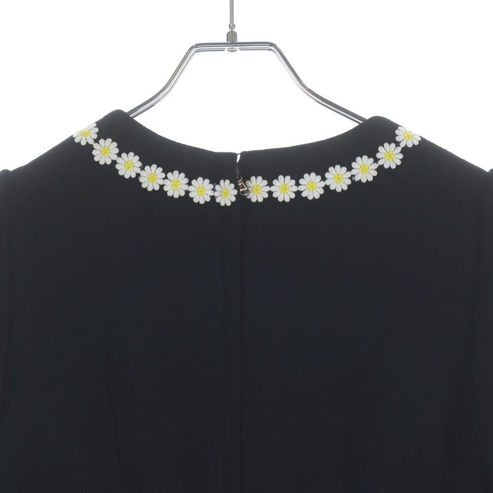 DOLCE & GABBANA(ドルチェアンドガッバーナ) フラワー デイジー刺繍 ウール ハーフスリーブ ワンピース ブラック レディース F6UM4Z