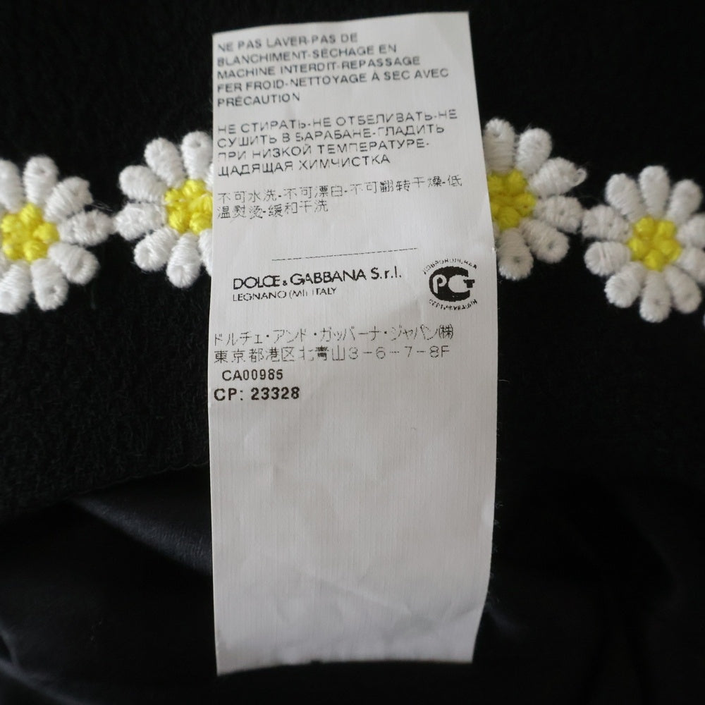DOLCE & GABBANA(ドルチェアンドガッバーナ) フラワー デイジー刺繍 ウール ハーフスリーブ ワンピース ブラック レディース F6UM4Z