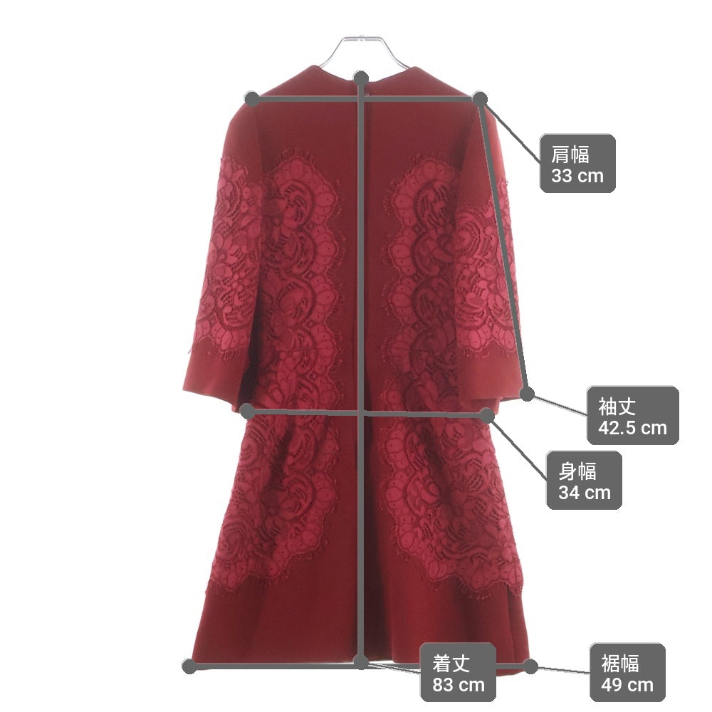 DOLCE & GABBANA(ドルチェアンドガッバーナ) フラワー柄レース切り替え ウール ハーフスリーブ ワンピース レッド レディース F6IG8T