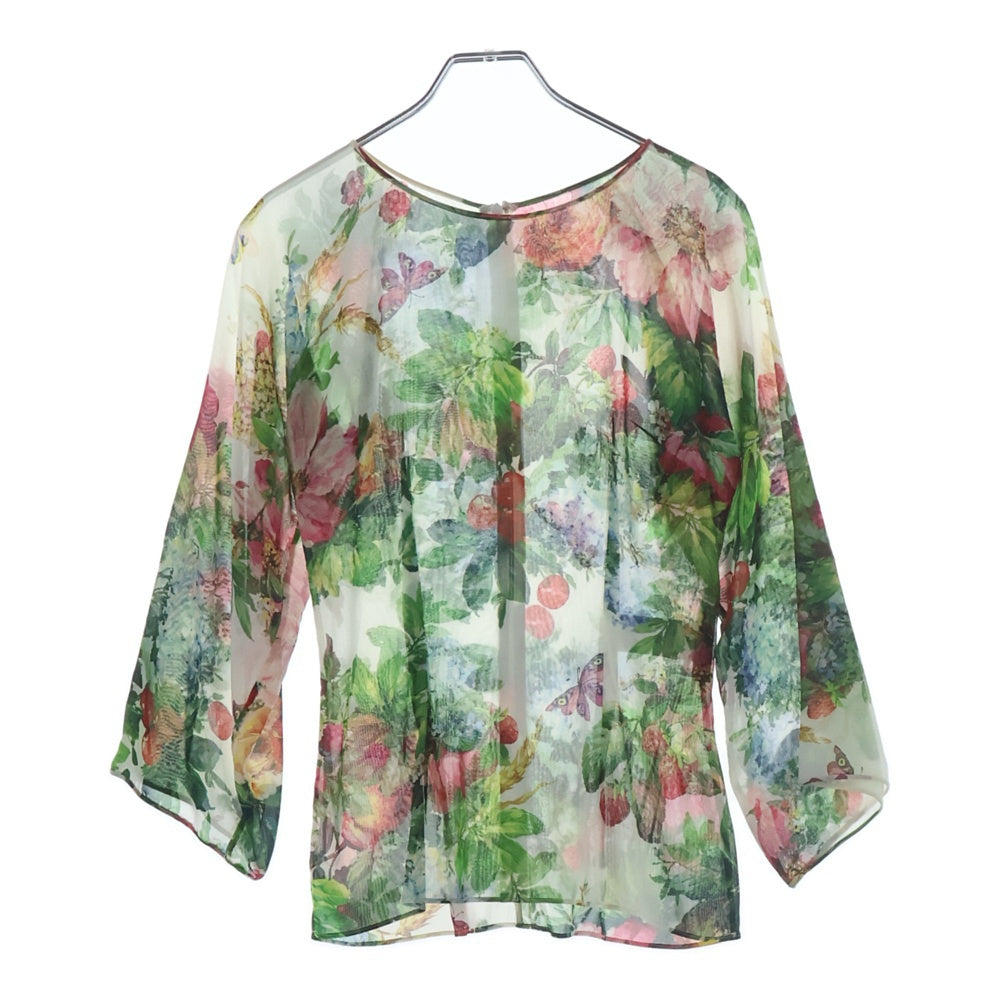 DOLCE & GABBANA(ドルチェアンドガッバーナ) フラワー総柄プリント シルク 長袖トップス ホワイト レディース F789VT