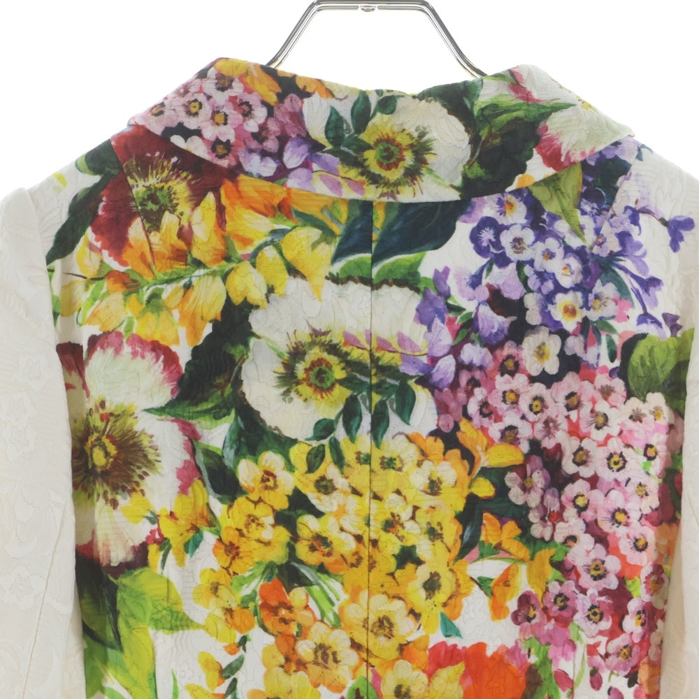 DOLCE & GABBANA(ドルチェアンドガッバーナ) フラワー総柄プリント ジャガード 丸襟 ステンカラーコート ホワイト レディース F0K45T