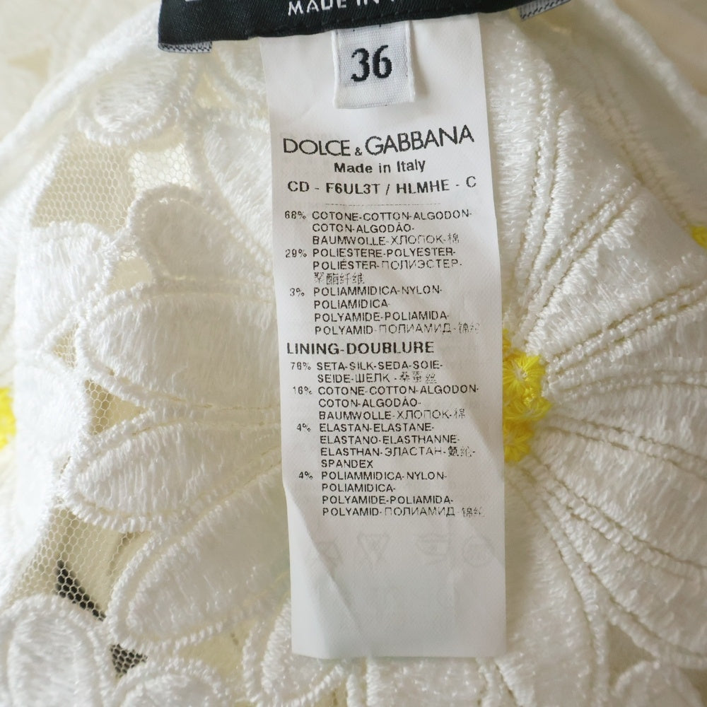 DOLCE & GABBANA(ドルチェアンドガッバーナ) フラワー デイジー 総柄刺繍 ノースリーブワンピース ホワイト レディース F6UL3T