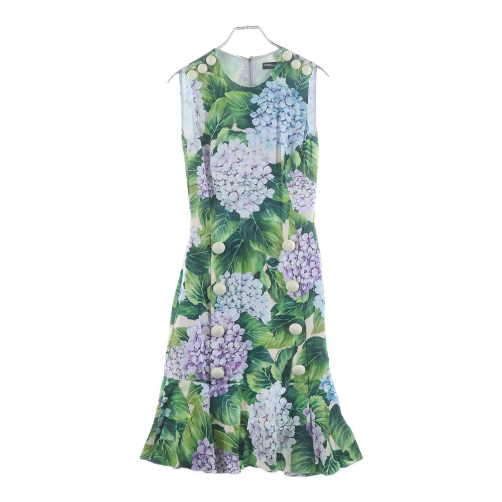 DOLCE & GABBANA(ドルチェアンドガッバーナ) フラワー アジサイ総柄プリント ノースリーブワンピース グリーン レディース F65E1T