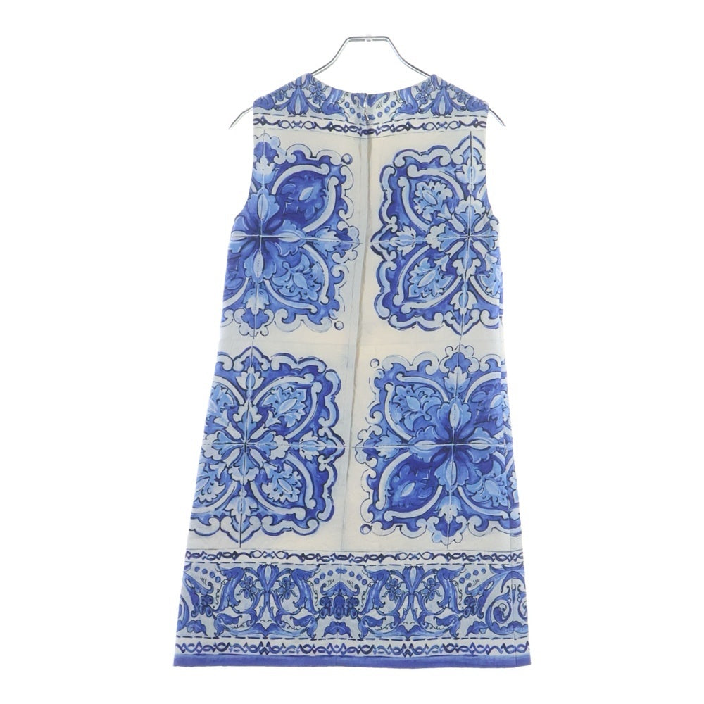 DOLCE & GABBANA(ドルチェアンドガッバーナ) フラワー総柄プリント ノースリーブワンピース ホワイト/ブルー レディース F6SE0T
