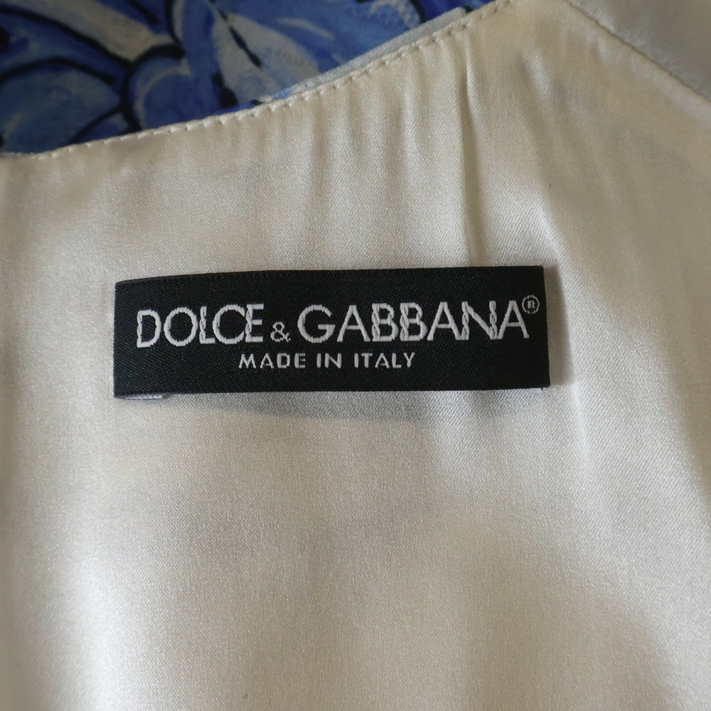 DOLCE & GABBANA(ドルチェアンドガッバーナ) フラワー総柄プリント ノースリーブワンピース ホワイト/ブルー レディース F6SE0T