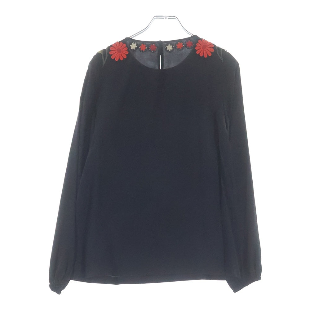 DOLCE & GABBANA(ドルチェアンドガッバーナ) エンブレム フラワー刺繍 シルク 長袖トップス ブラック レディース F7O55T