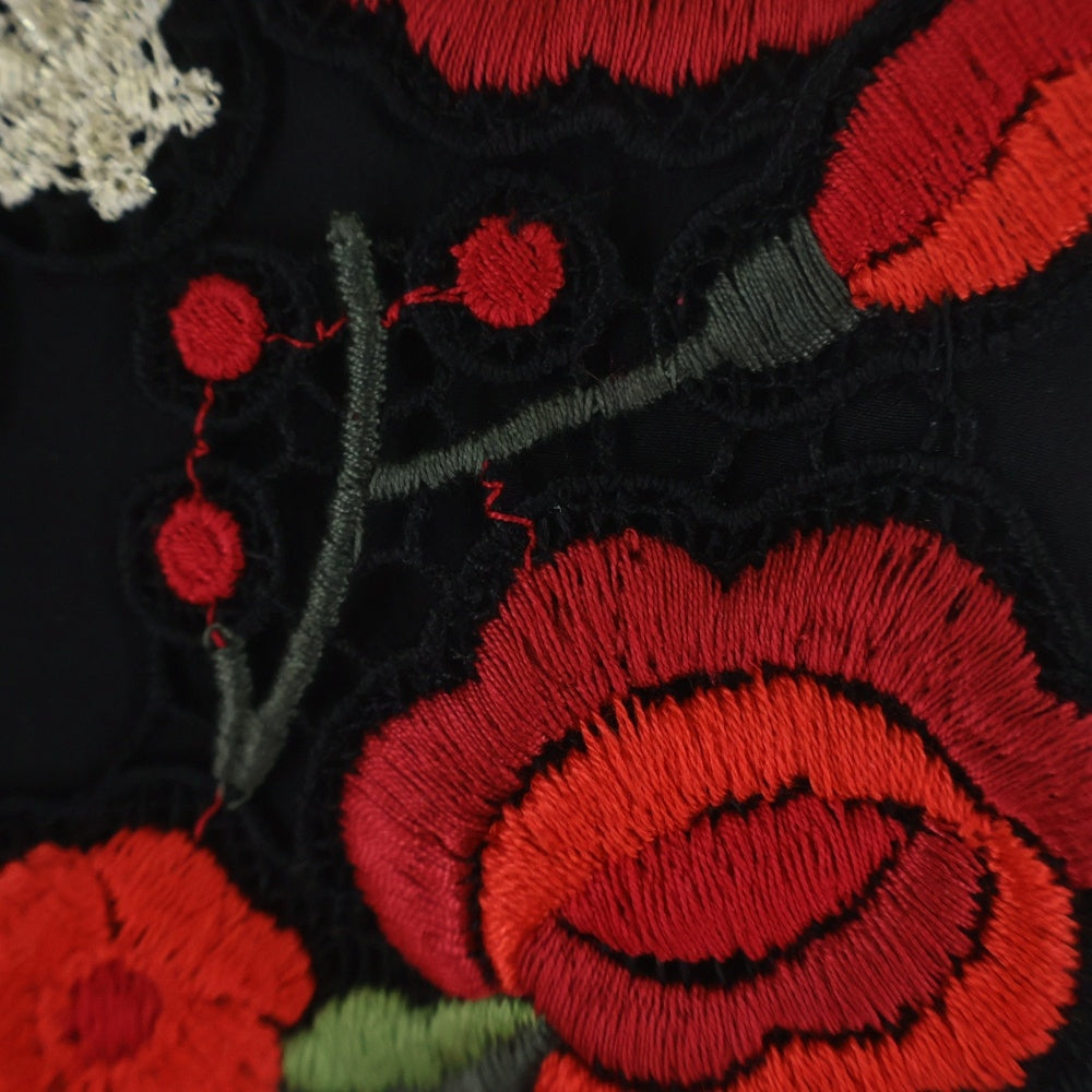 DOLCE & GABBANA(ドルチェアンドガッバーナ) エンブレム フラワー刺繍 シルク 長袖トップス ブラック レディース F7O55T