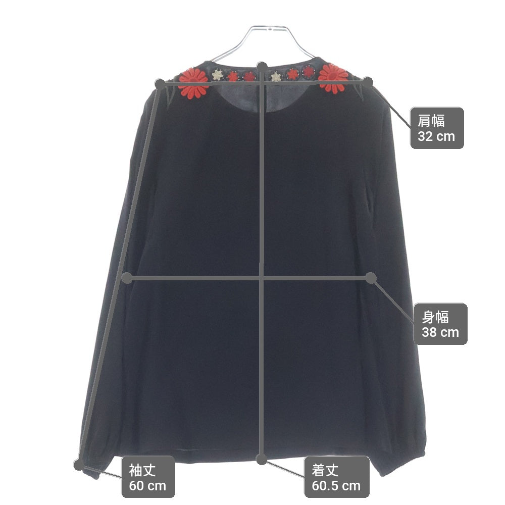 DOLCE & GABBANA(ドルチェアンドガッバーナ) エンブレム フラワー刺繍 シルク 長袖トップス ブラック レディース F7O55T