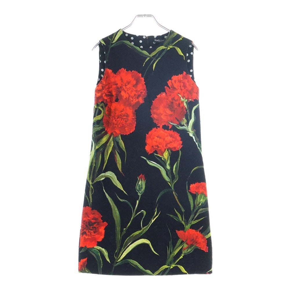 DOLCE & GABBANA(ドルチェアンドガッバーナ) フラワー総柄プリント ジャガード ノースリーブワンピース ブラック レディース F6PD6T