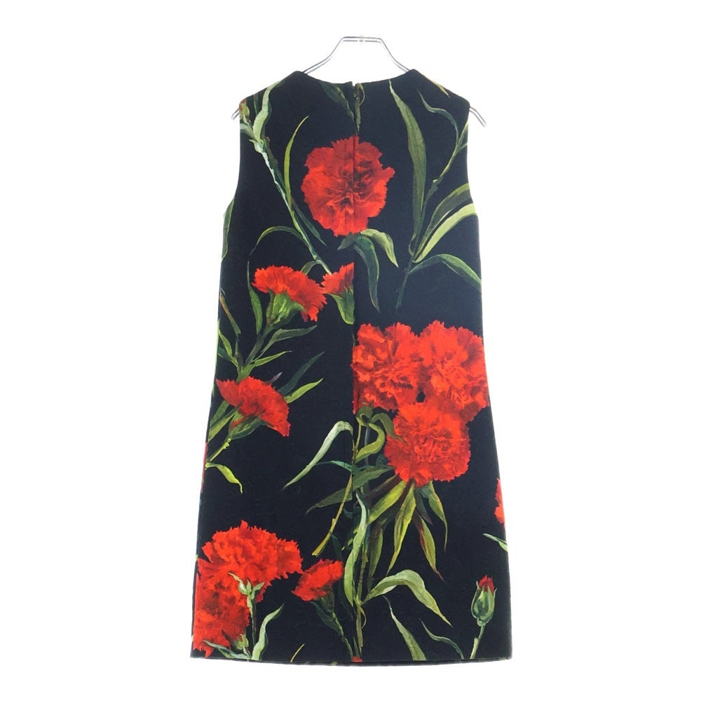DOLCE & GABBANA(ドルチェアンドガッバーナ) フラワー総柄プリント ジャガード ノースリーブワンピース ブラック レディース F6PD6T