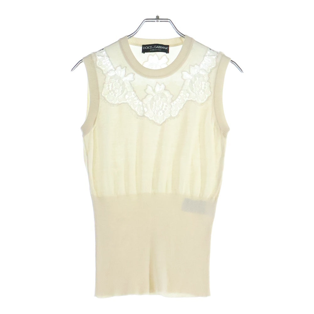 DOLCE & GABBANA(ドルチェアンドガッバーナ) シルク レース切り替え ノースリーブニット セーター ホワイト レディース FH875K