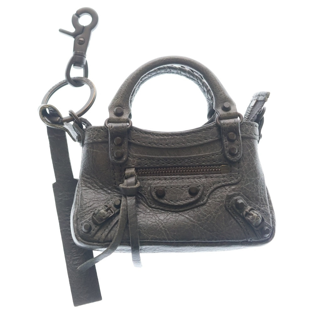 BALENCIAGA(バレンシアガ) シティ チャーム キーホルダー バッグチャーム キーホルダー グレー レザー ゴールド金具 レディース