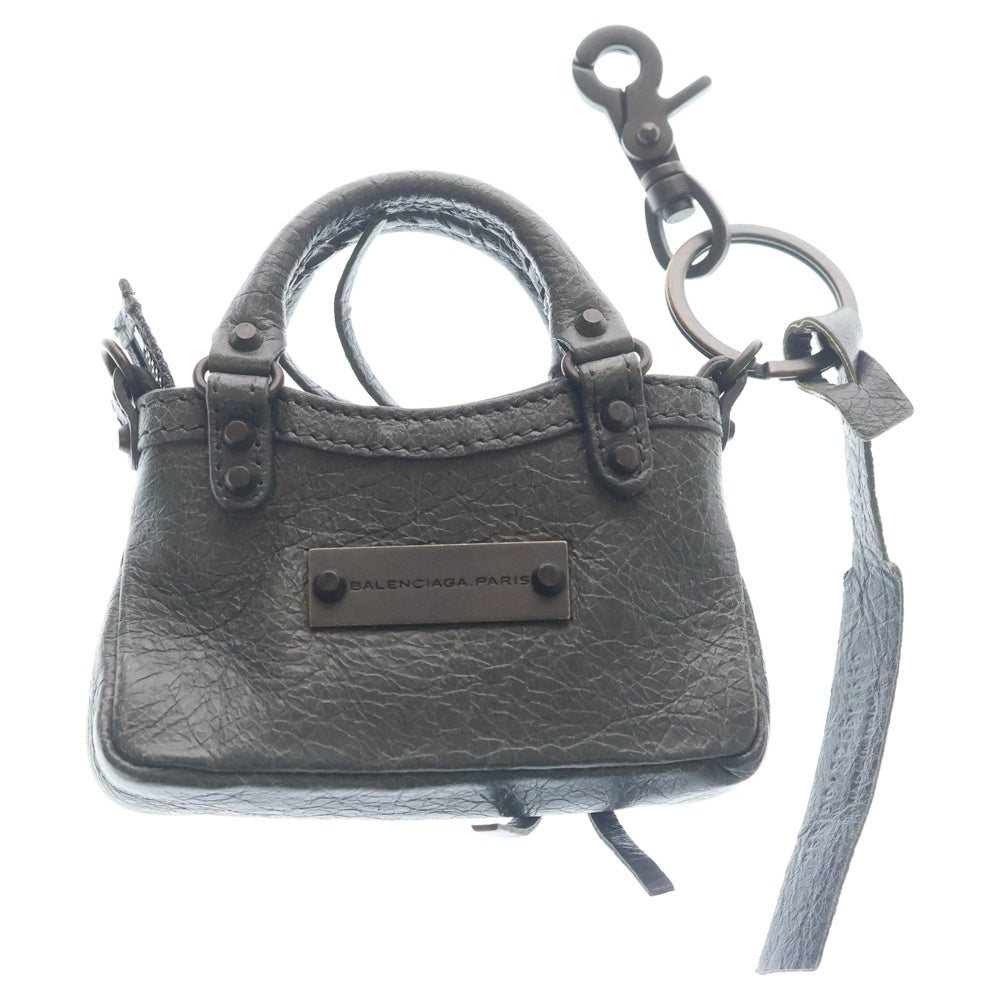 BALENCIAGA(バレンシアガ) シティ チャーム キーホルダー バッグチャーム キーホルダー グレー レザー ゴールド金具 レディース