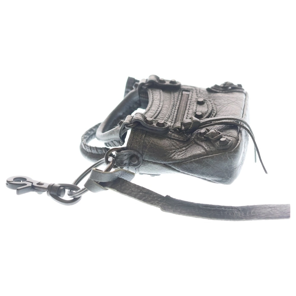 BALENCIAGA(バレンシアガ) シティ チャーム キーホルダー バッグチャーム キーホルダー グレー レザー ゴールド金具 レディース