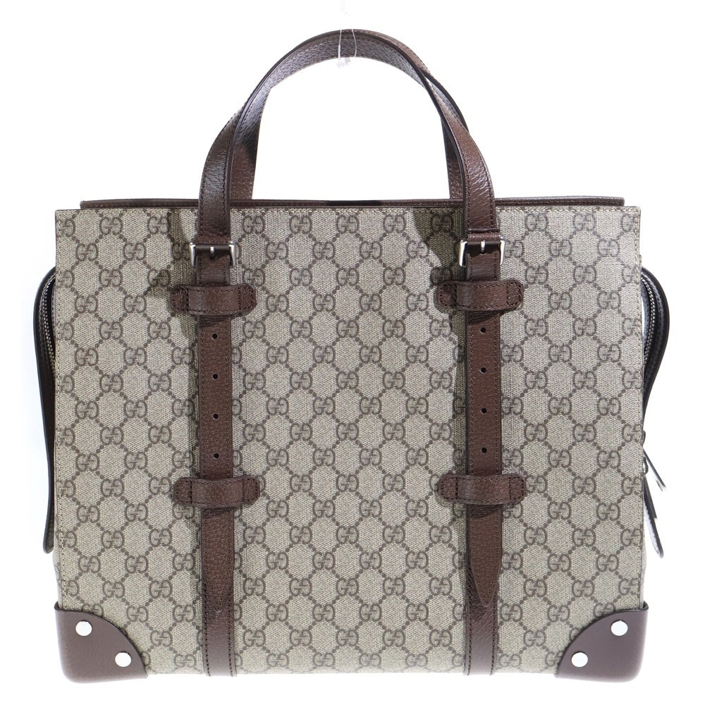 GUCCI(グッチ) GGスプリーム トートバッグ ハンドバッグ ブラウン×ベージュ レザー×PVC 626356 シルバー金具 レディース