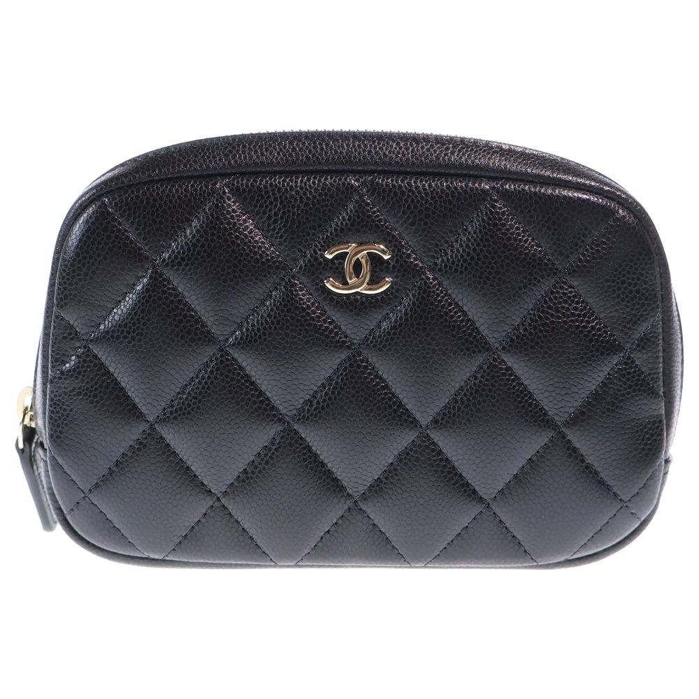 CHANEL(シャネル) マトラッセ ココマーク ポーチ 小物入れ ケース ブラック キャビアスキン A80909 ゴールド金具 レディース
