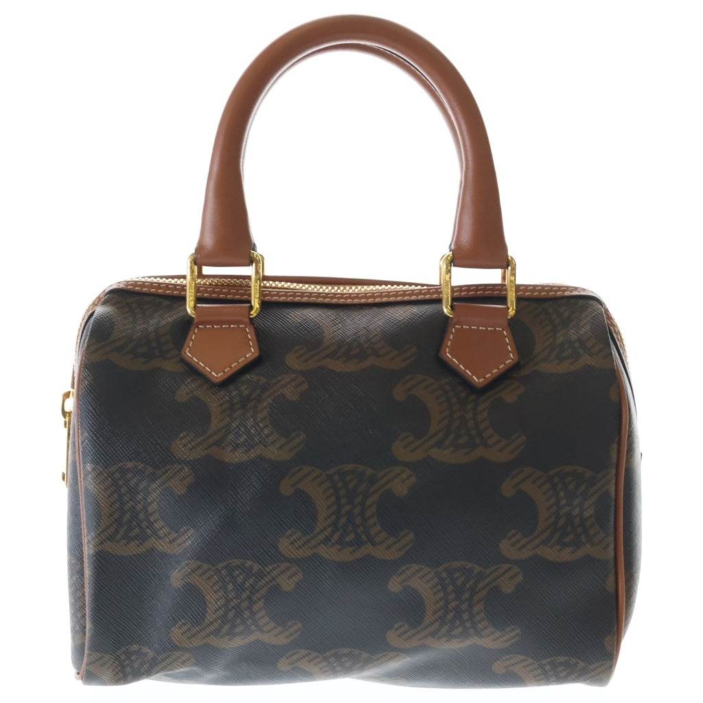 CELINE(セリーヌ) トリオンフ スモールボストンバッグ 2WAYバッグ ミニボストンバッグ ハンドバッグ ブラウン レザー×PVC ゴールド金具 レディース