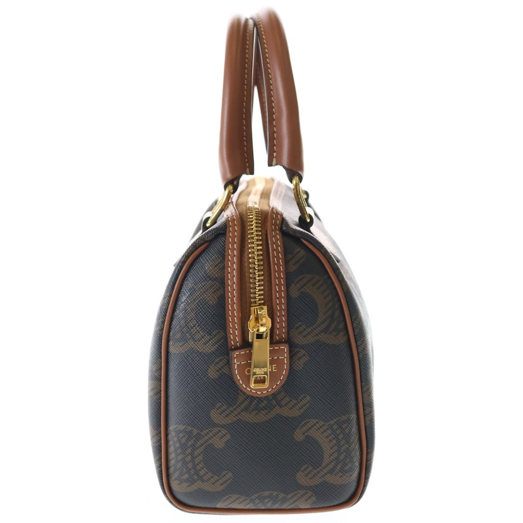 CELINE(セリーヌ) トリオンフ スモールボストンバッグ 2WAYバッグ ミニボストンバッグ ハンドバッグ ブラウン レザー×PVC ゴールド金具 レディース