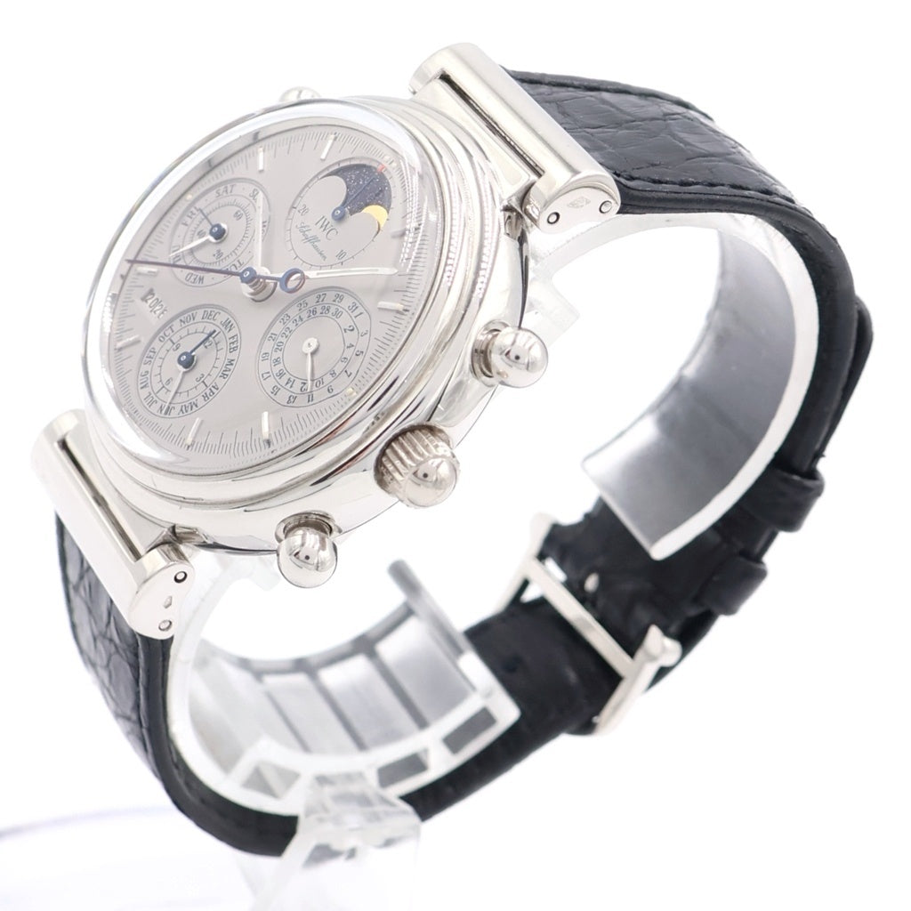 IWC(アイダブリューシー) ダヴィンチ パーペチュアルカレンダー ラトラパント シルバー文字盤 レザーベルト 自動巻き 腕時計 プラチナ/ブラック IW375103