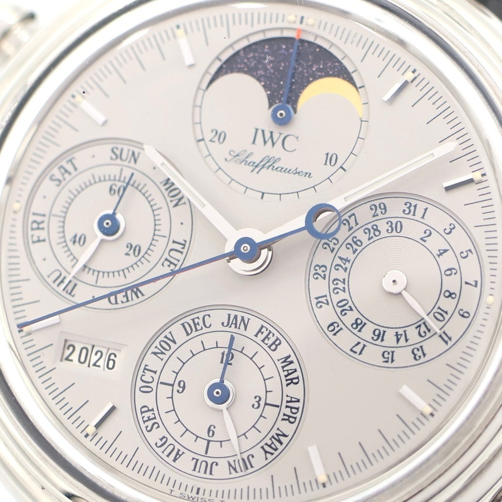 IWC(アイダブリューシー) ダヴィンチ パーペチュアルカレンダー ラトラパント シルバー文字盤 レザーベルト 自動巻き 腕時計 プラチナ/ブラック IW375103
