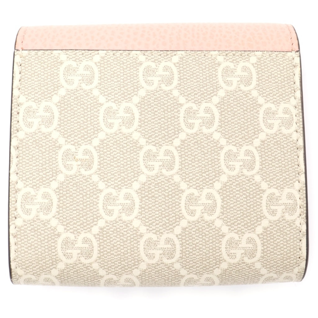 GUCCI(グッチ) ダブルGバイカラーミディアムウォレット 三つ折り財布 ベージュ×ピンク レザー×PVC 598587 ゴールド金具 レディース