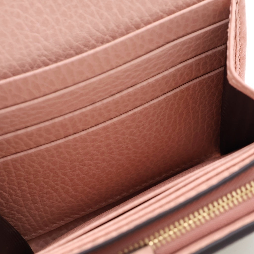 GUCCI(グッチ) ダブルGバイカラーミディアムウォレット 三つ折り財布 ベージュ×ピンク レザー×PVC 598587 ゴールド金具 レディース