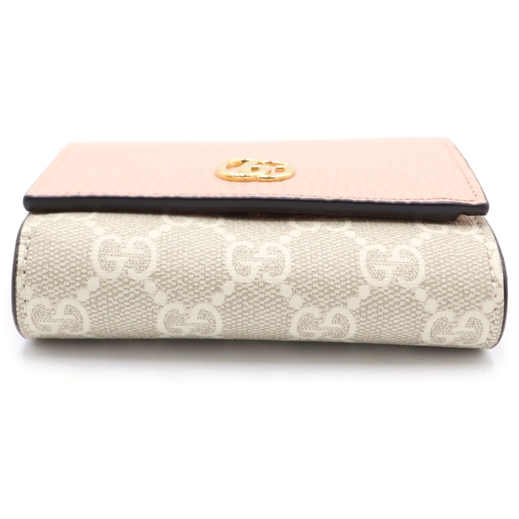 GUCCI(グッチ) ダブルGバイカラーミディアムウォレット 三つ折り財布 ベージュ×ピンク レザー×PVC 598587 ゴールド金具 レディース