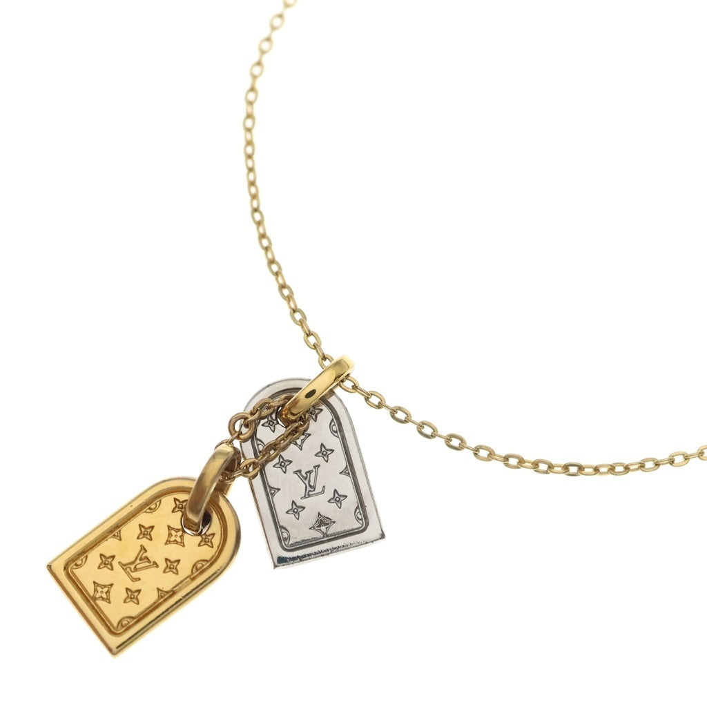 LOUIS VUITTON(ルイヴィトン) ナノグラム ミニチュアネームタグ ネックレス ペンダント チェーン シルバー×ゴールド M63141 レディース