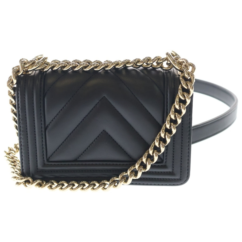 CHANEL(シャネル) ミニボーイシャネル ショルダーバッグ チェーンバッグ ミニバッグ ブラック レザー ゴールド金具 レディース