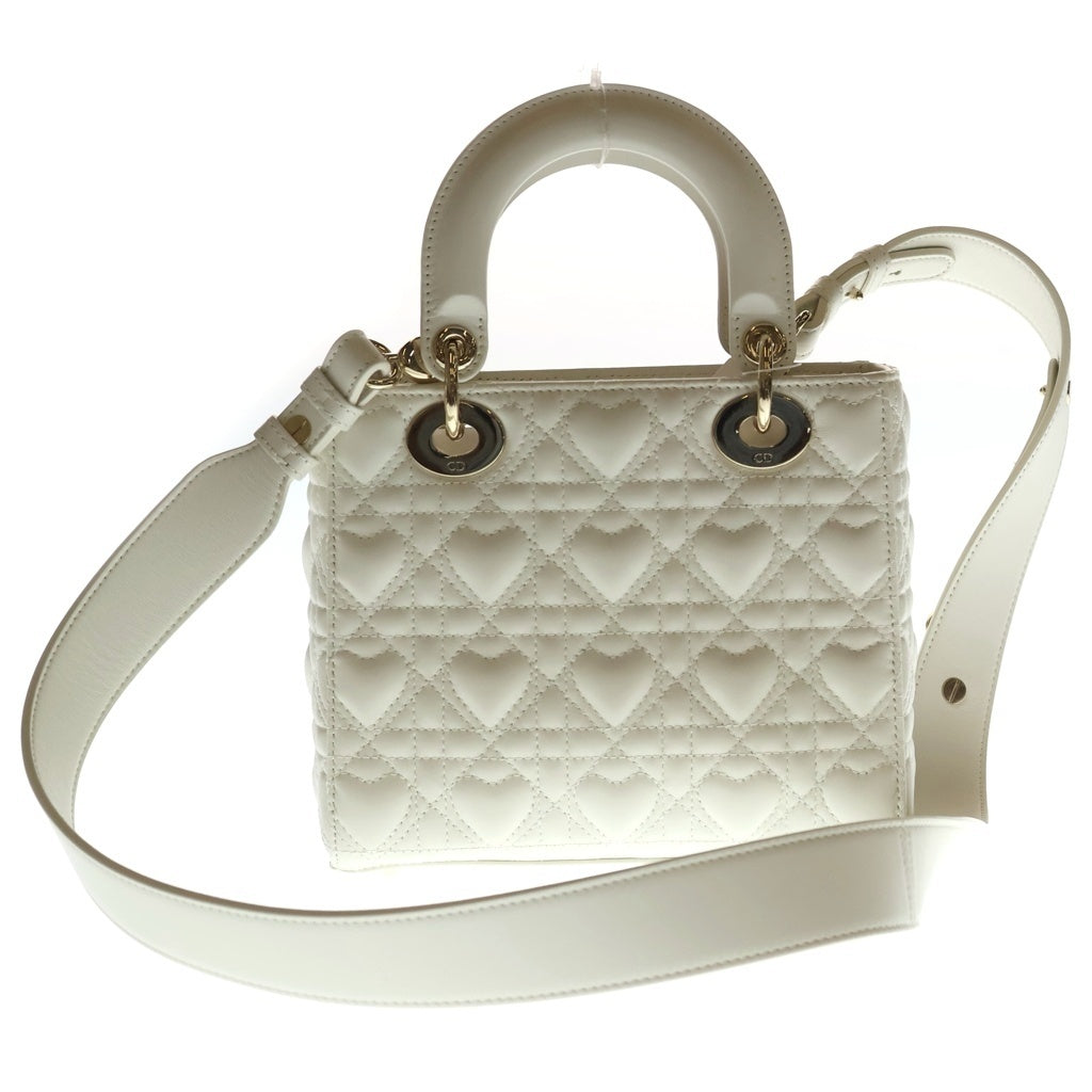 Christian Dior(クリスチャンディオール) マイレディディオール スモール カナージュ ハート 2WAYバッグ ハンドバッグ ショルダーバッグ ホワイト レザー ゴールド金具 レディース