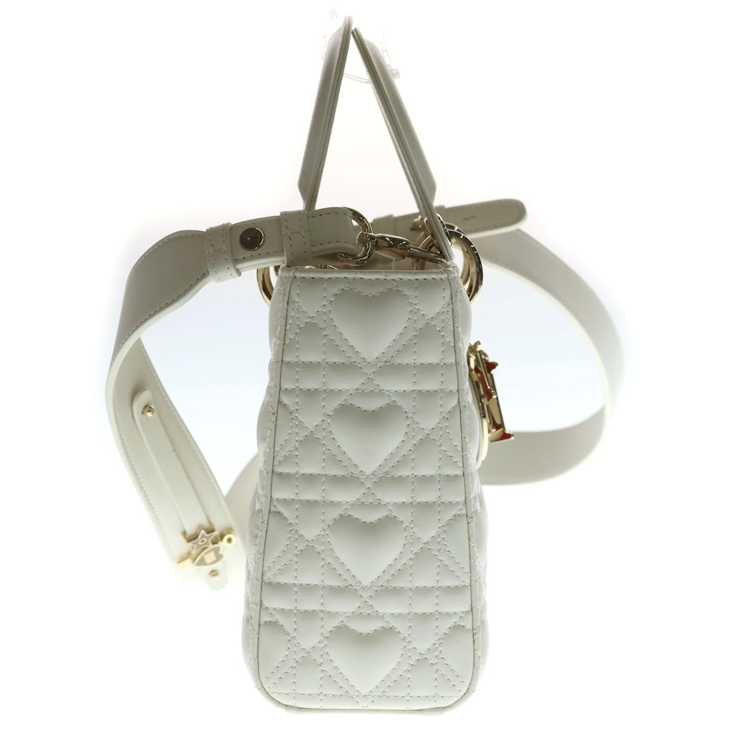 Christian Dior(クリスチャンディオール) マイレディディオール スモール カナージュ ハート 2WAYバッグ ハンドバッグ ショルダーバッグ ホワイト レザー ゴールド金具 レディース