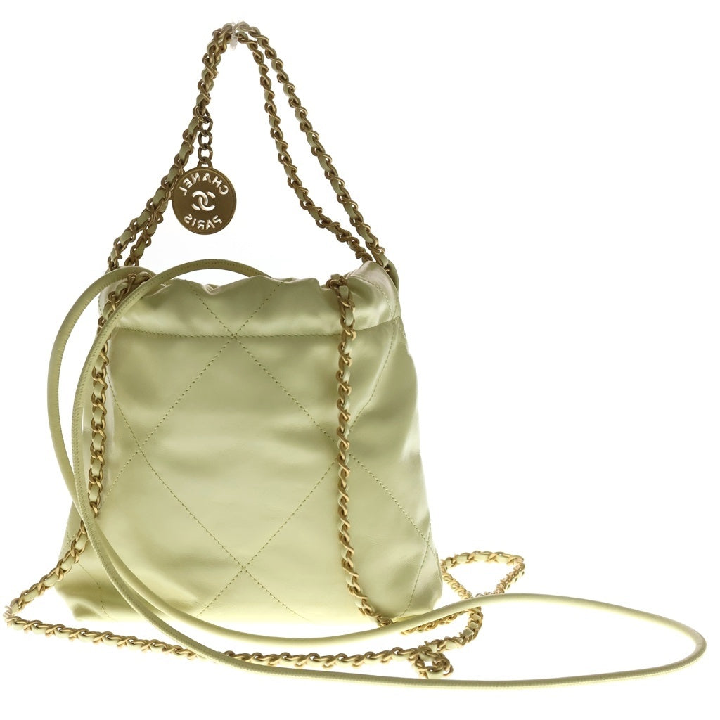 CHANEL(シャネル) シャネル22 ミニバッグ 巾着バッグ ショルダーバッグ ライトイエロー カーフレザー AS3980 ゴールド金具 レディース
