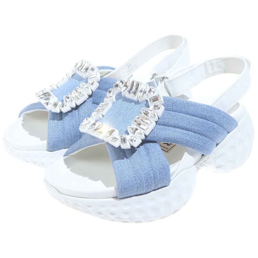 Roger Vivier(ロジェヴィヴィエ) ヴィヴランライトファブリックサンダル ライトブルー #38 レディース