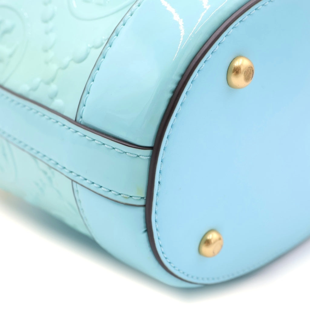 TORY BURCH(トリー バーチ) Tモノグラム バケットバッグ 2WAYバッグ ショルダーバッグ ライトブルー×イエロー エナメル ゴールド金具 レディース