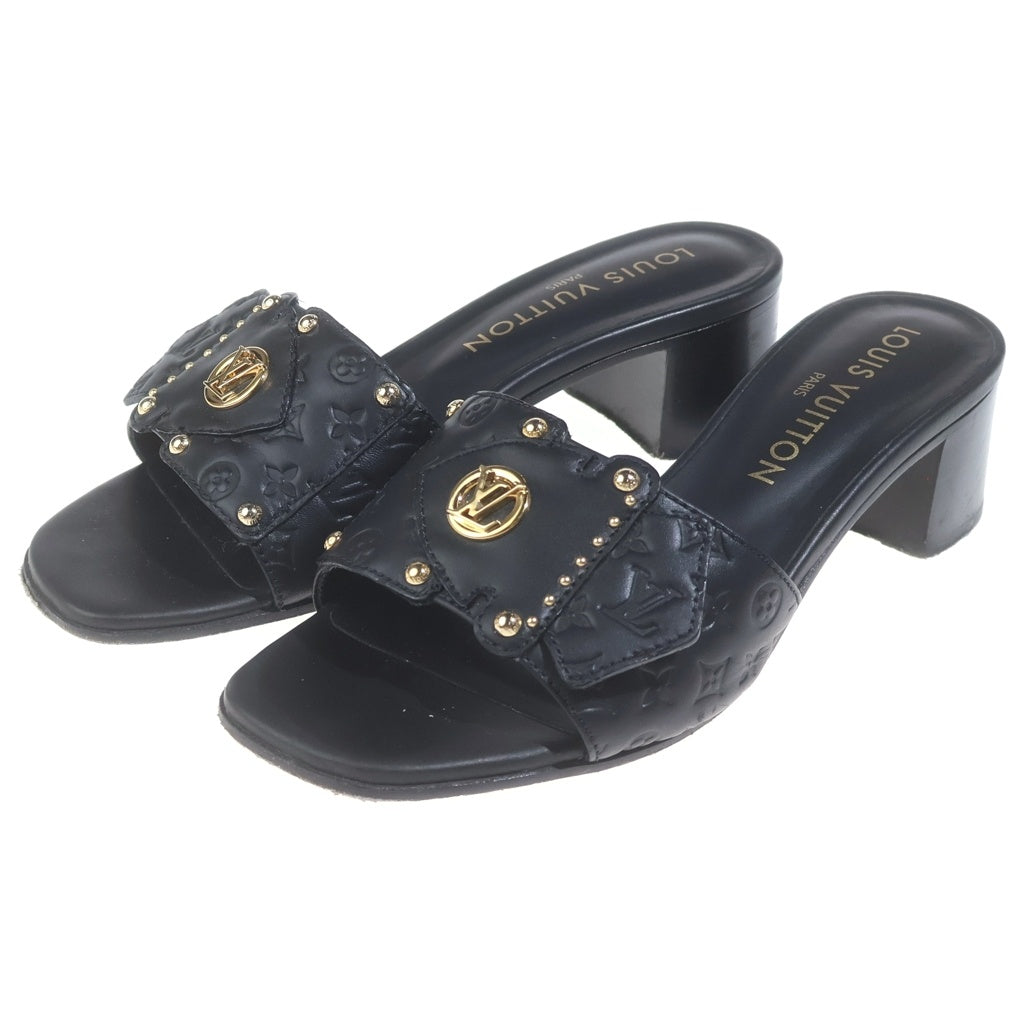 LOUIS VUITTON(ルイヴィトン) ミニモノグラム LVフレーム レザー ヒール サンダル シューズ ミュール ブラック レディース 351AJMGF 1AJMGF