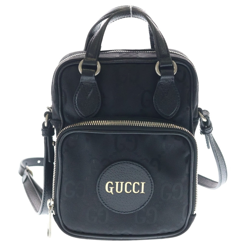 GUCCI(グッチ) オフザグリッド ロゴ レザーパッチ 2WAY ハンド ショルダー バッグ シルバー金具 ブラック 625850 レディース