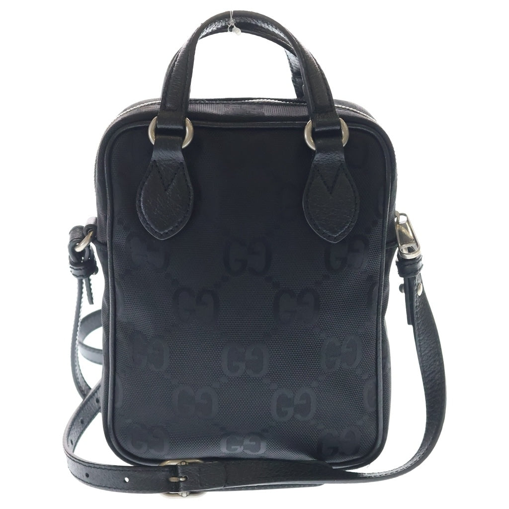 GUCCI(グッチ) オフザグリッド ロゴ レザーパッチ 2WAY ハンド ショルダー バッグ シルバー金具 ブラック 625850 レディース