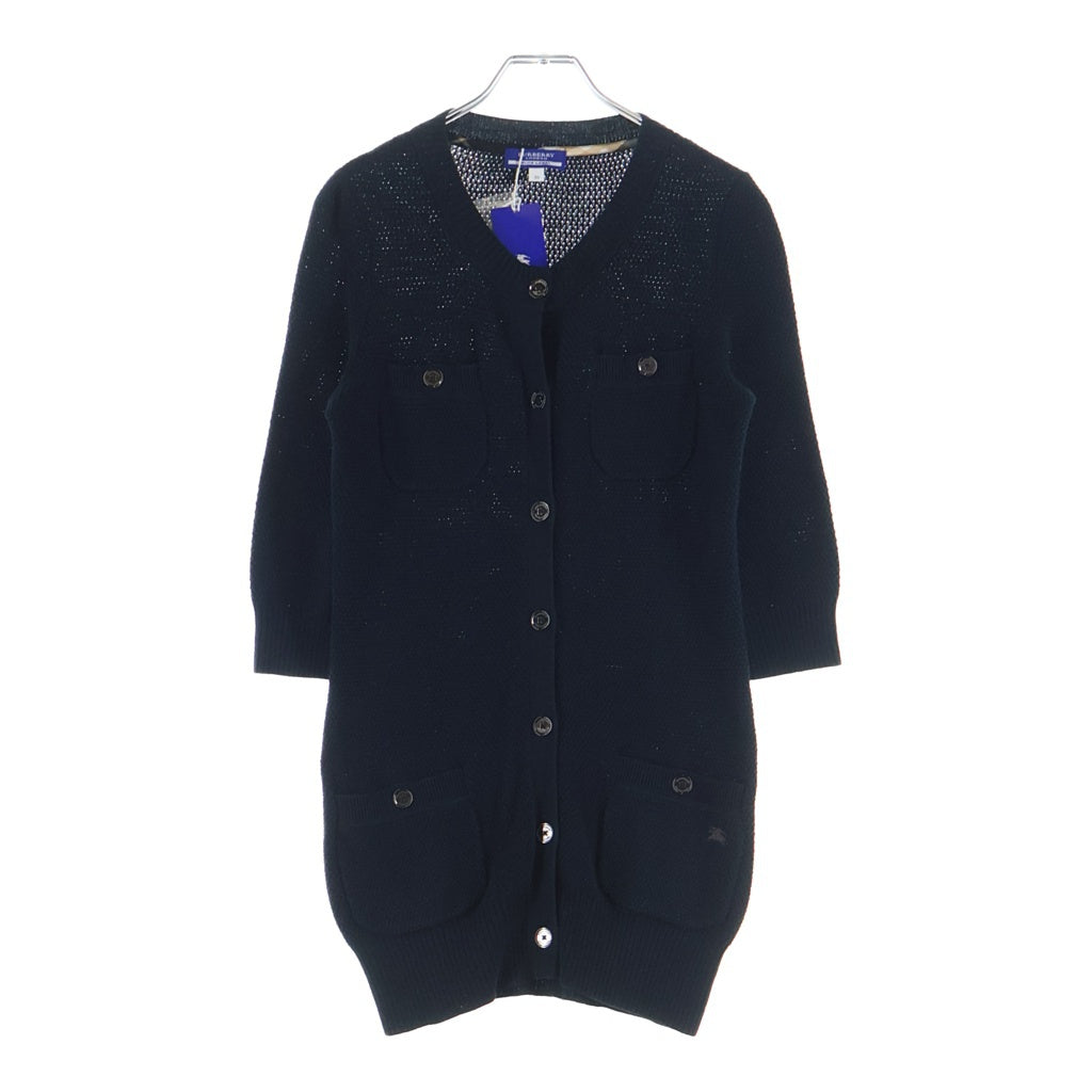 BURBERRY BLUE LABEL(バーバリーブルーレーベル) ロゴ刺繍 コットンニット カーディガン ネイビー FB528-229-09 レディース
