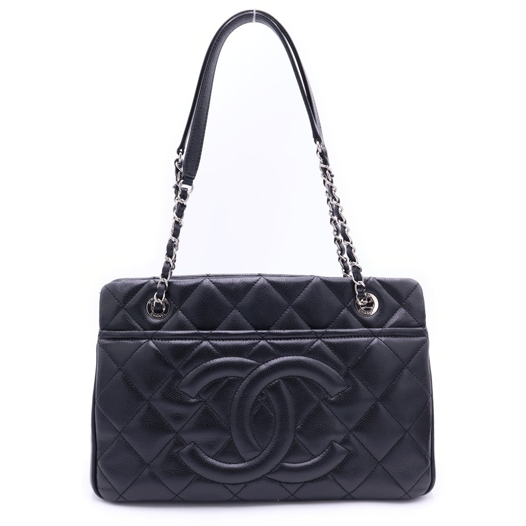 CHANEL(シャネル) マトラッセ Wチェーン トートバッグ キャビアスキン シルバー金具 ブラック シール A67294 18番台 レディース