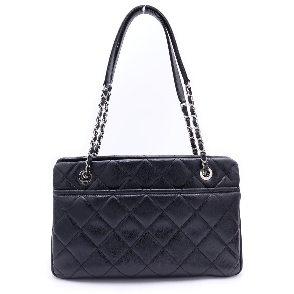 CHANEL(シャネル) マトラッセ Wチェーン トートバッグ キャビアスキン シルバー金具 ブラック シール A67294 18番台 レディース
