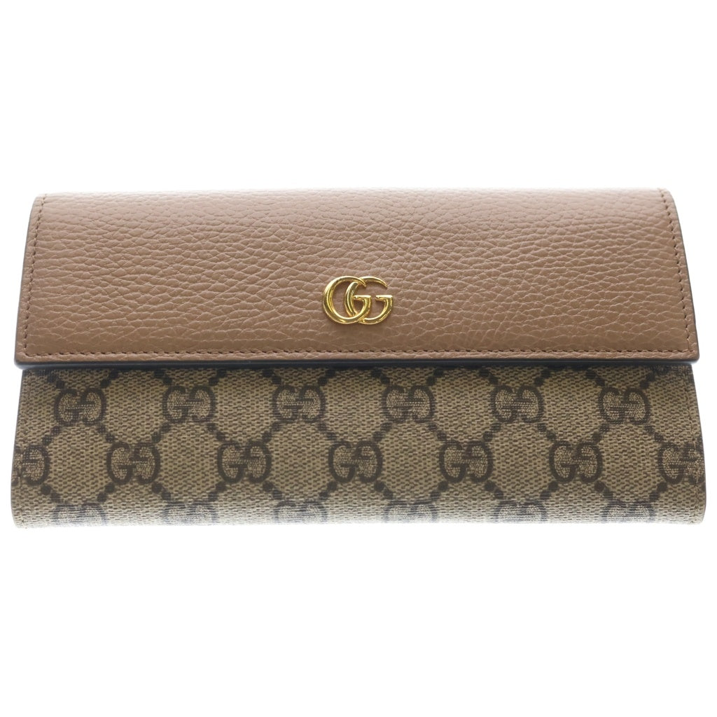 GUCCI(グッチ) GGスプリーム コンチネンタルウォレット ロングウォレット 長財布 ベージュ PVC×レザー 456116 ゴールド金具 レディース