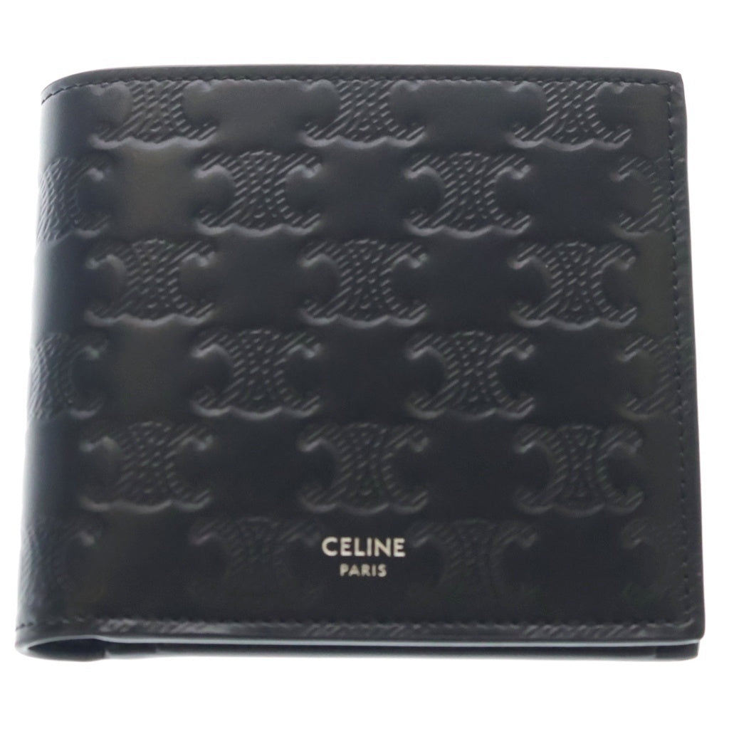 CELINE(セリーヌ) トリオンフ バイフォールド コンパクトウォレット 二つ折り財布 ブラック レザー 10C873FQB38SI