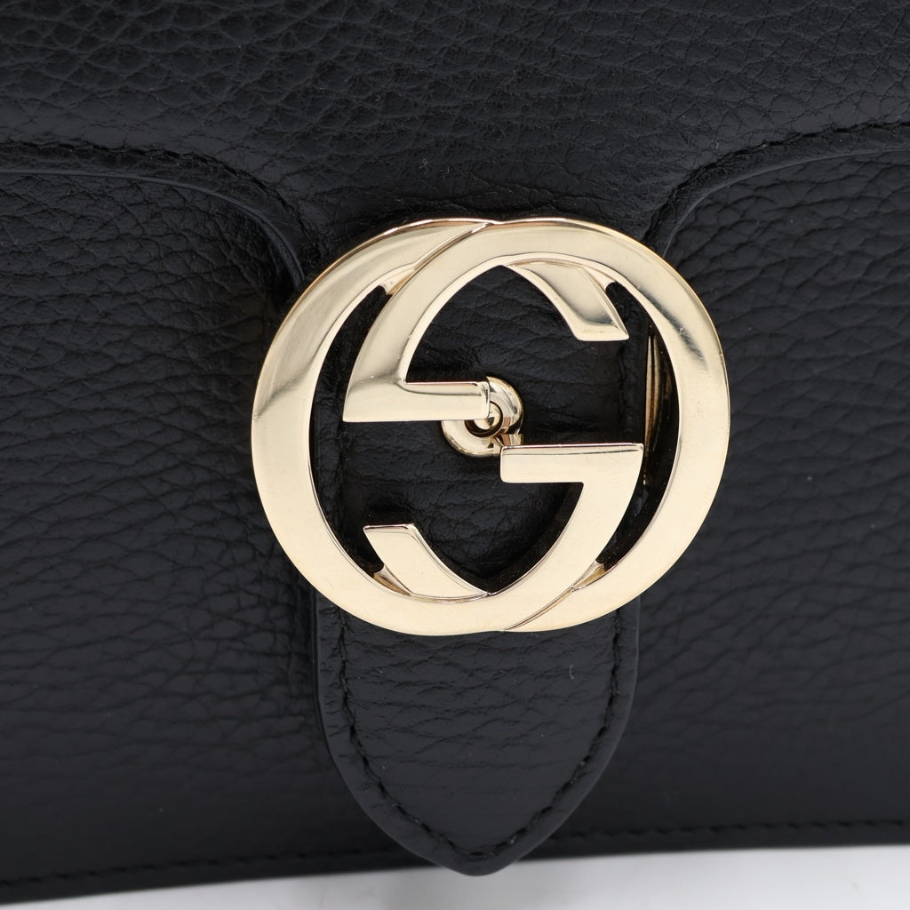 GUCCI(グッチ) インターロッキングG ショルダーバッグ チェーンバッグ ブラック レザー 510304 ゴールド金具 レディース