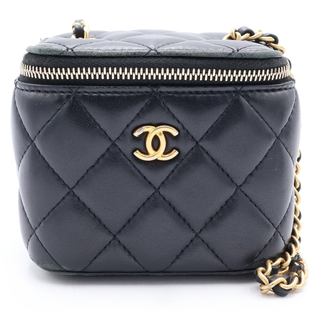 CHANEL(シャネル) ココマーク マトラッセ ラムスキン ゴールド金具 ミニバニティバッグ チェーンショルダーバッグ ブラック レディース