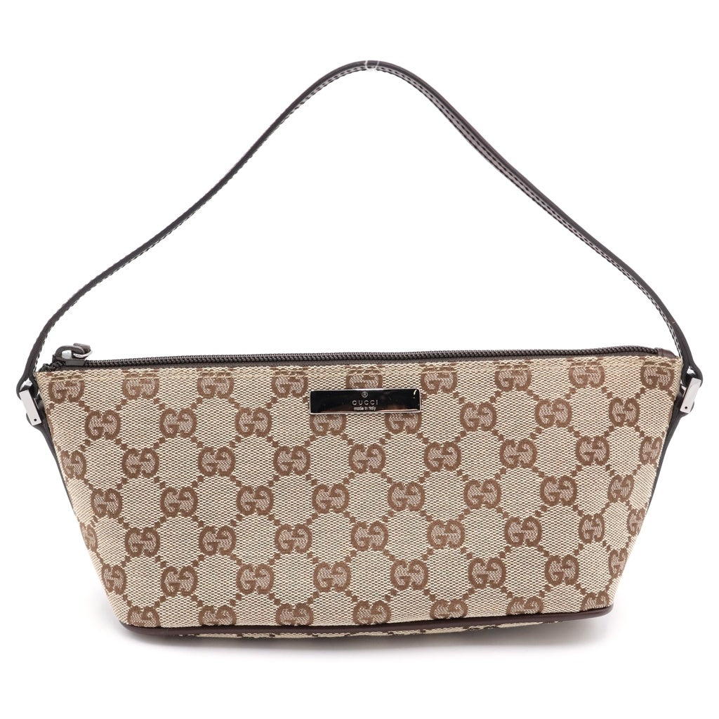 GUCCI(グッチ) GGキャンバス レザー ポーチ ハンドバッグ ベージュ/ブラウン 07198 レディース