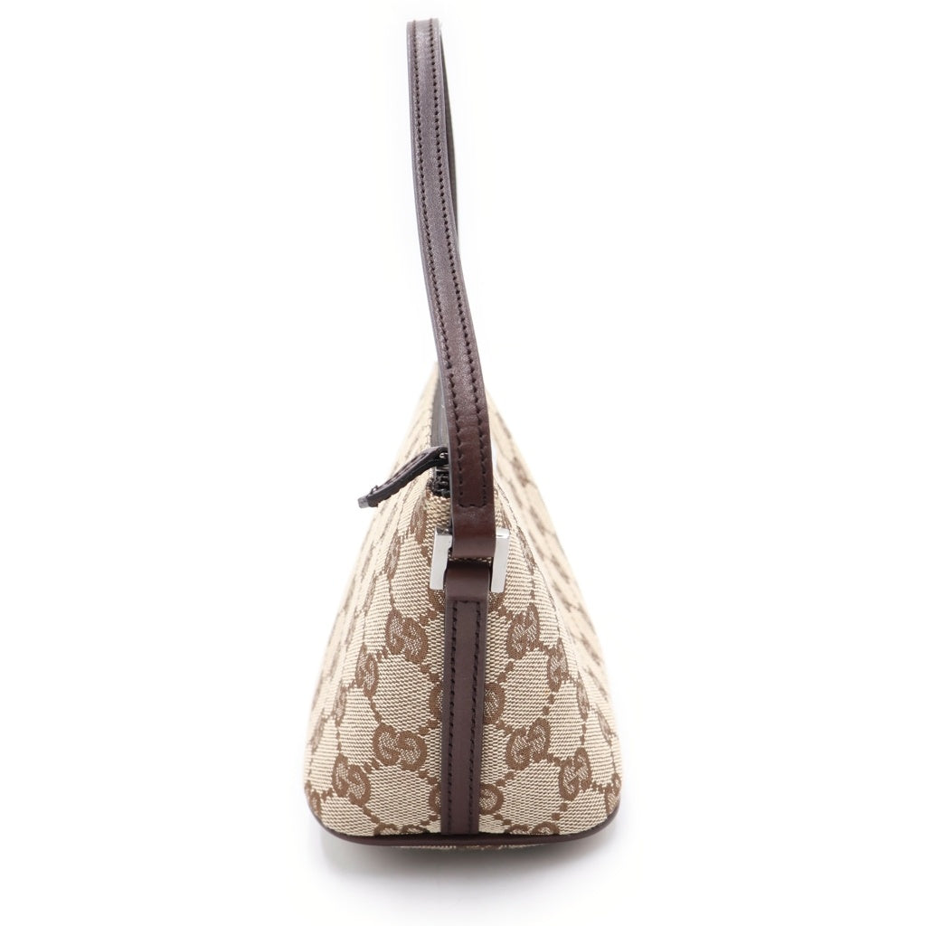 GUCCI(グッチ) GGキャンバス レザー ポーチ ハンドバッグ ベージュ/ブラウン 07198 レディース