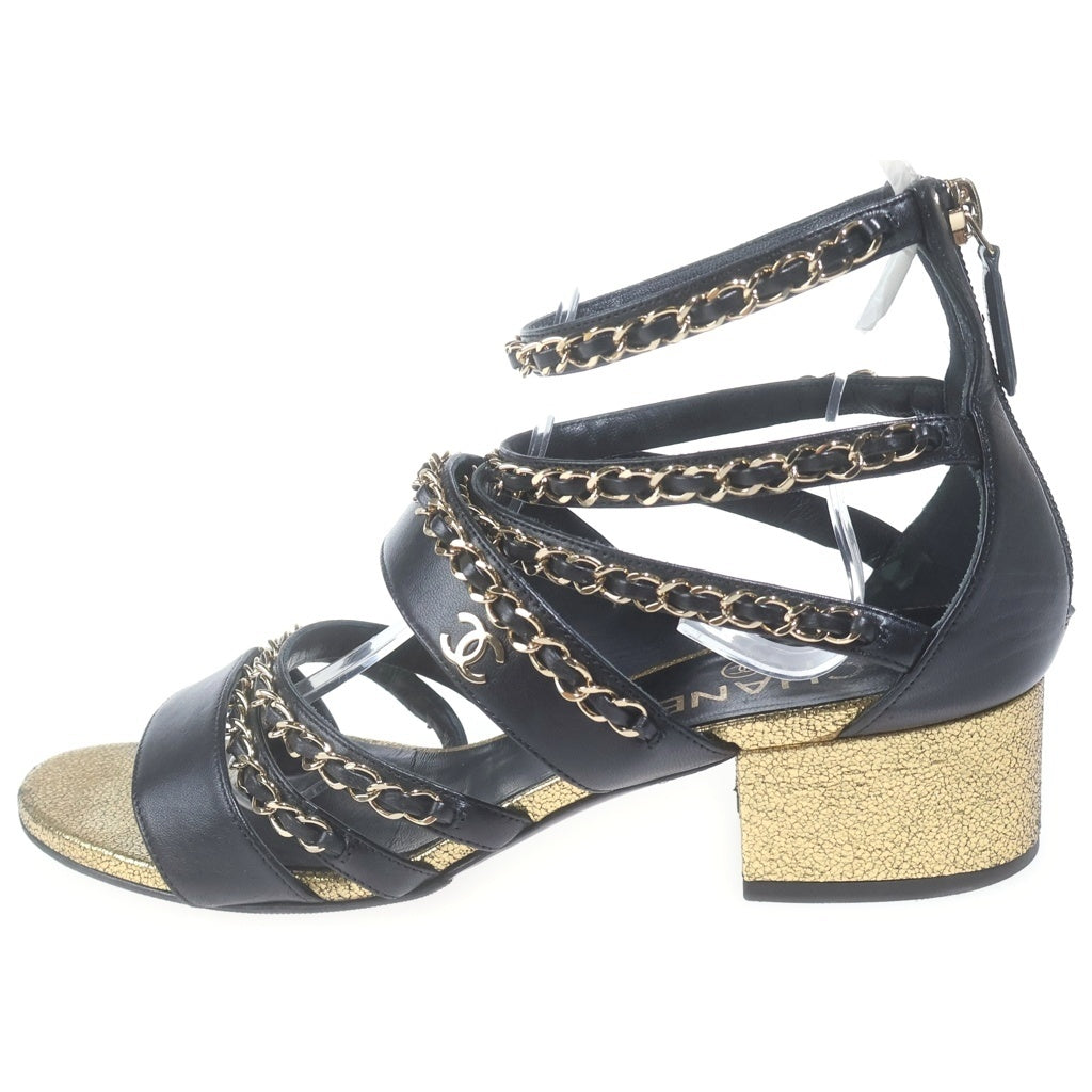 CHANEL(シャネル) OTHER OPEN SHOES ココマーク アザーオープンシューズ ヒールレザーサンダル チェーン装飾 ブラック/ゴールド G34921 Y53356 レディース