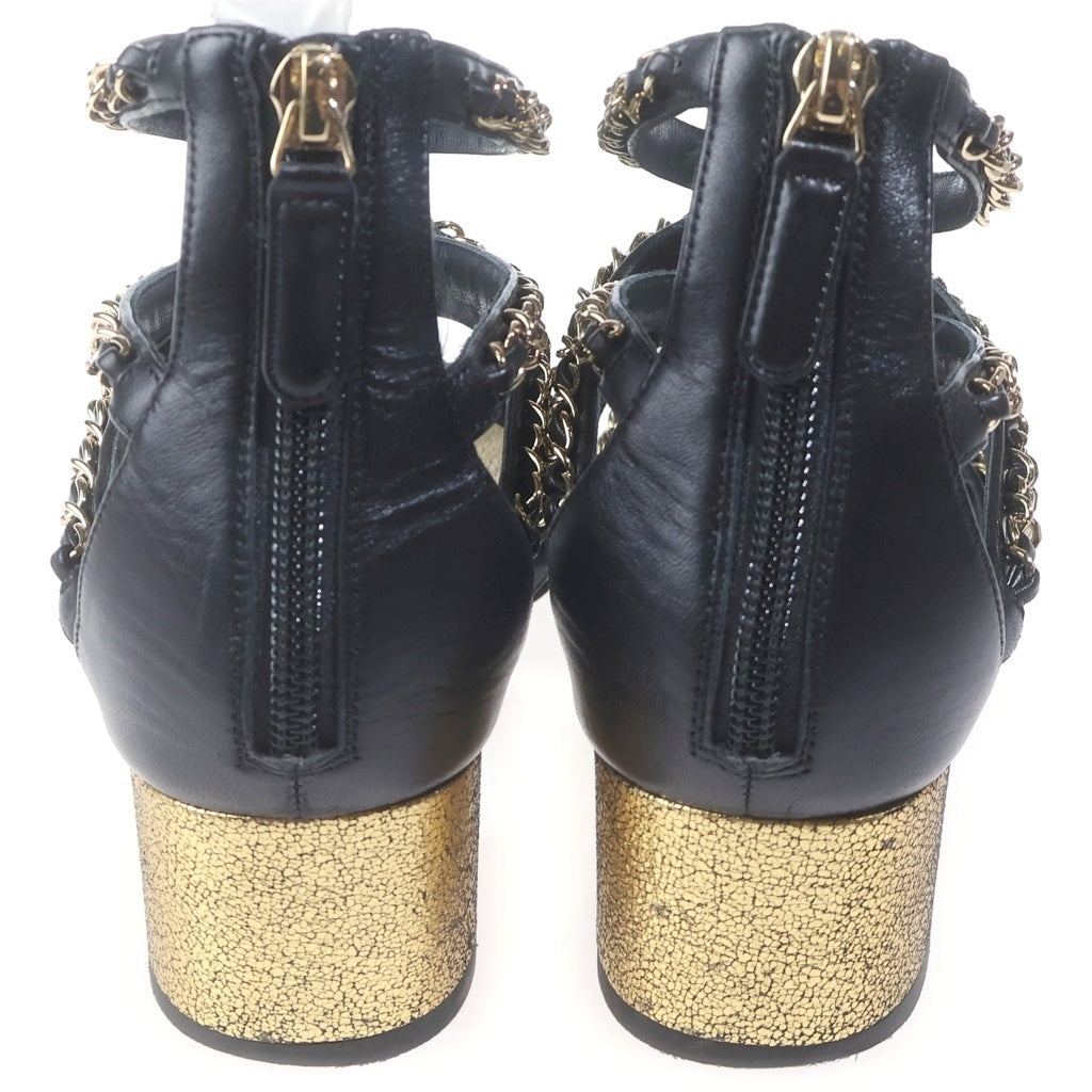 CHANEL(シャネル) OTHER OPEN SHOES ココマーク アザーオープンシューズ ヒールレザーサンダル チェーン装飾 ブラック/ゴールド G34921 Y53356 レディース