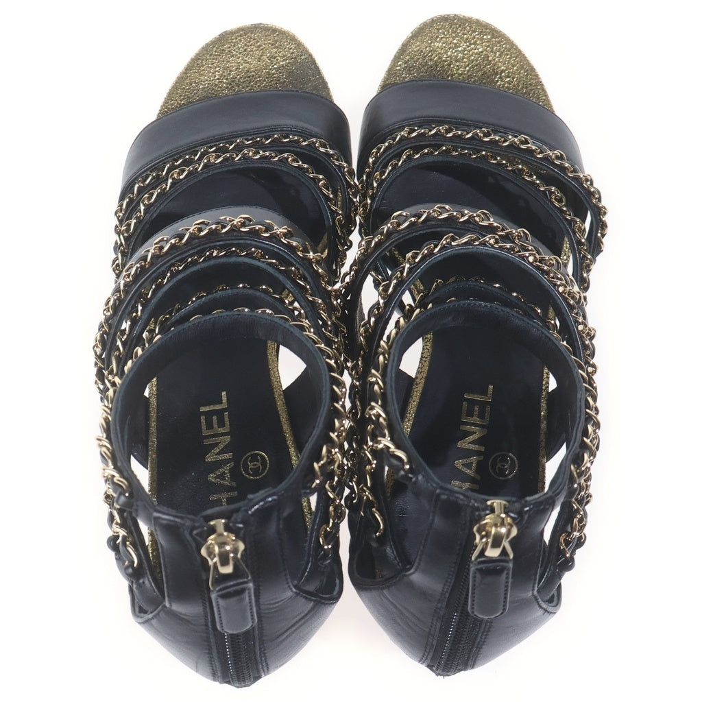 CHANEL(シャネル) OTHER OPEN SHOES ココマーク アザーオープンシューズ ヒールレザーサンダル チェーン装飾 ブラック/ゴールド G34921 Y53356 レディース